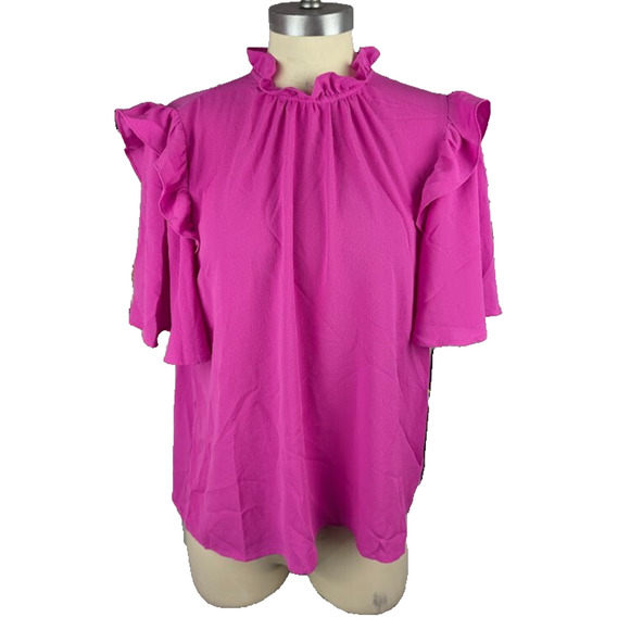 Cece Women's Flutter Sleeve Blouse‎ Magenta Glow Pink Large - Picture 1 of 4
